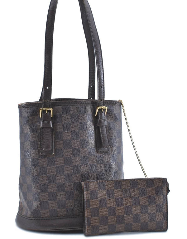 Authentic Louis Vuitton Damier Marais Bucket Shoulder Bag N42240 LV H9683