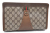 Authentic GUCCI Web Sherry Line Clutch Hand Bag Purse GG PVC Leather Brown H9684