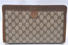 Authentic GUCCI Web Sherry Line Clutch Hand Bag Purse GG PVC Leather Brown H9684