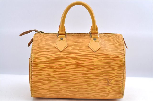 Authentic Louis Vuitton Epi Speedy 25 Hand Bag Yellow M43019 LV H9691