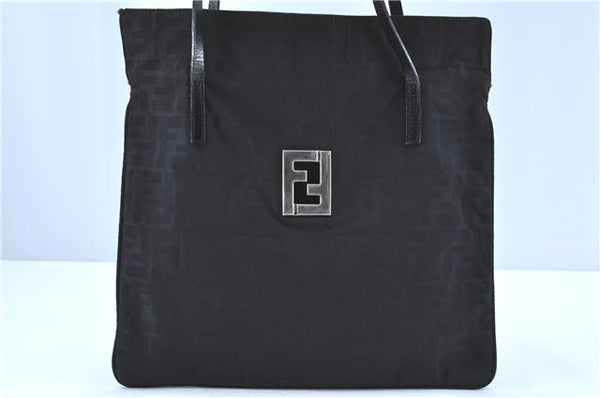 Authentic FENDI Zucca Shoulder Tote Bag Nylon Leather Black H9694
