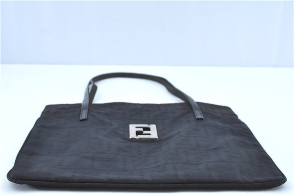 Authentic FENDI Zucca Shoulder Tote Bag Nylon Leather Black H9694