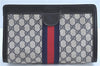 Authentic GUCCI Sherry Line Clutch Hand Bag Purse GG PVC Leather Navy Blue H9703