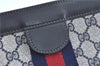 Authentic GUCCI Sherry Line Clutch Hand Bag Purse GG PVC Leather Navy Blue H9703