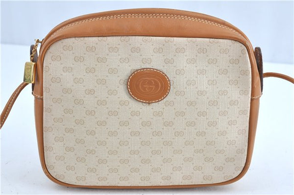 Authentic GUCCI Micro GG PVC Leather Shoulder Cross Bag Ivory Brown H9725