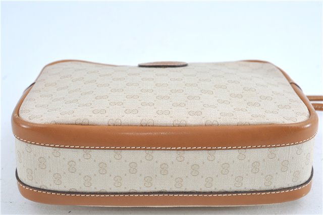 Authentic GUCCI Micro GG PVC Leather Shoulder Cross Bag Ivory Brown H9725