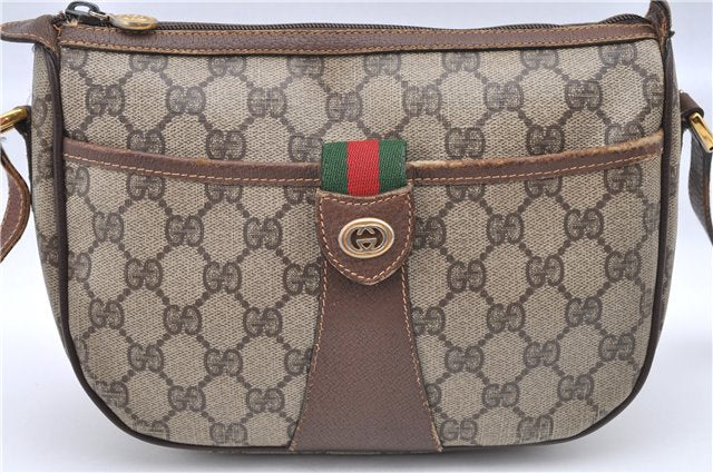 Authentic GUCCI Web Sherry Line Shoulder Cross Bag GG PVC Leather Brown H9729