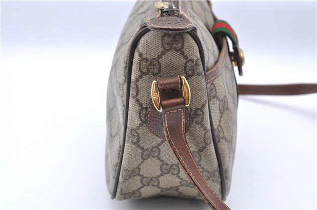 Authentic GUCCI Web Sherry Line Shoulder Cross Bag GG PVC Leather Brown H9729