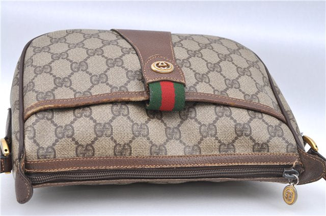 Authentic GUCCI Web Sherry Line Shoulder Cross Bag GG PVC Leather Brown H9729