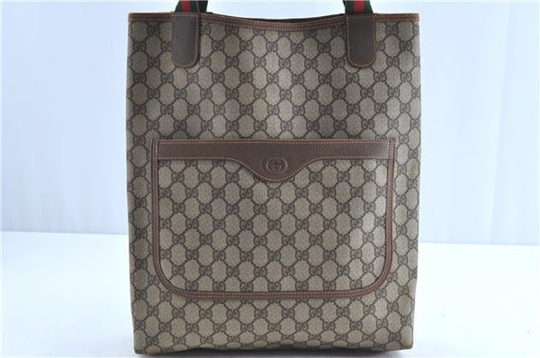 Authentic GUCCI Web Sherry Line Shoulder Tote Bag GG PVC 002586487 Brown H9734