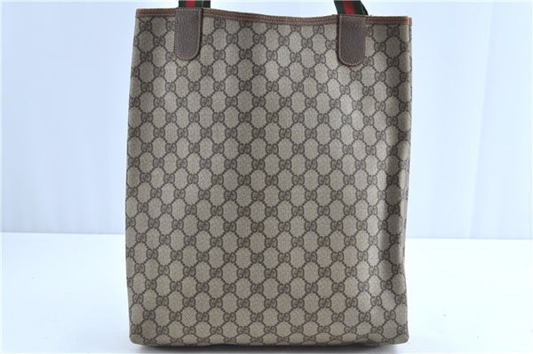 Authentic GUCCI Web Sherry Line Shoulder Tote Bag GG PVC 002586487 Brown H9734