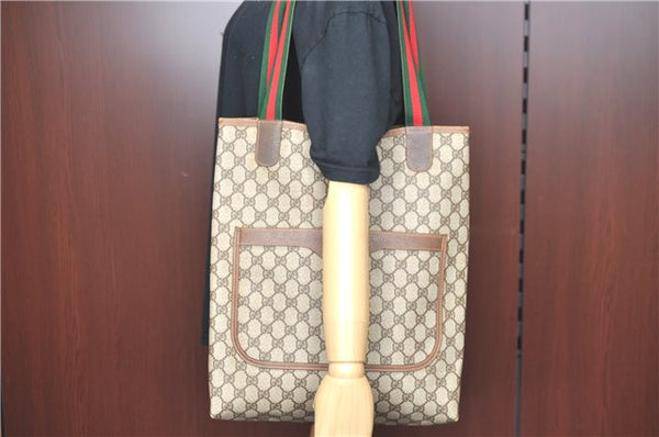 Authentic GUCCI Web Sherry Line Shoulder Tote Bag GG PVC 002586487 Brown H9734