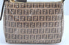 Authentic FENDI Zucchino Hand Bag Pouch Purse PVC Leather Beige Brown H9735