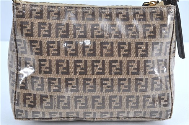 Authentic FENDI Zucchino Hand Bag Pouch Purse PVC Leather Beige Brown H9735