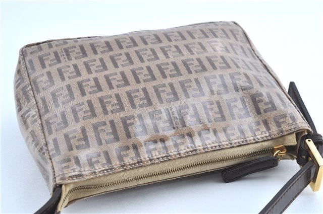 Authentic FENDI Zucchino Hand Bag Pouch Purse PVC Leather Beige Brown H9735