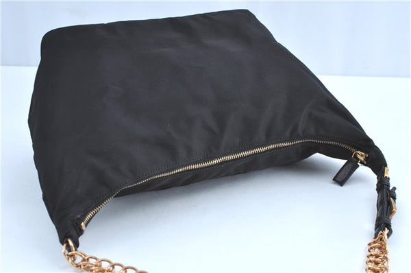 Authentic PRADA Nylon Leather Chain Shoulder Hand Bag Purse Black H9736