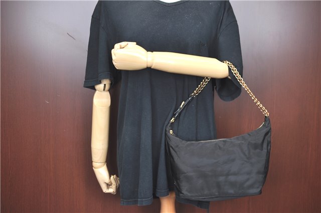 Authentic PRADA Nylon Leather Chain Shoulder Hand Bag Purse Black H9736