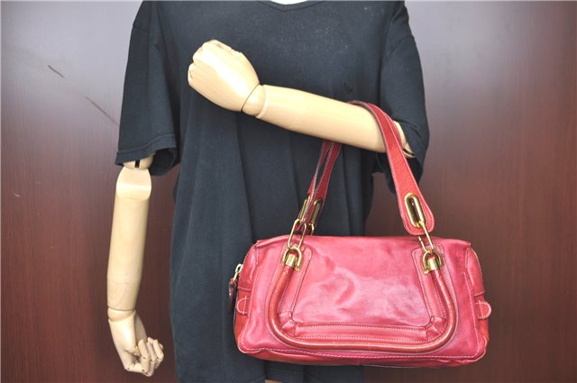 Authentic Chloe Paraty Shoulder Hand Bag Purse Leather Red H9749