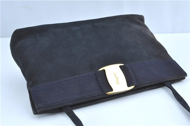 Auth Salvatore Ferragamo Vara Shoulder Cross Body Bag Leather Navy Blue SF H9752