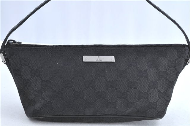 Authentic GUCCI Hand Bag Pouch Purse GG Canvas Leather 07198 Black H9753