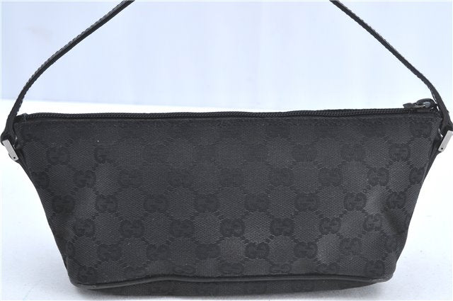 Authentic GUCCI Hand Bag Pouch Purse GG Canvas Leather 07198 Black H9753