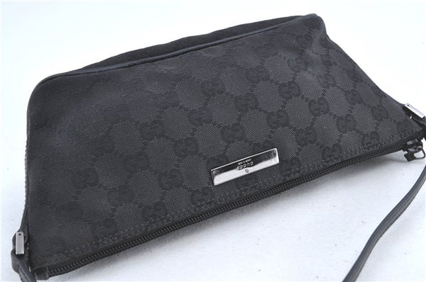 Authentic GUCCI Hand Bag Pouch Purse GG Canvas Leather 07198 Black H9753