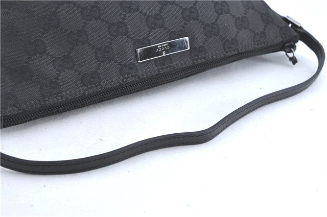 Authentic GUCCI Hand Bag Pouch Purse GG Canvas Leather 07198 Black H9753