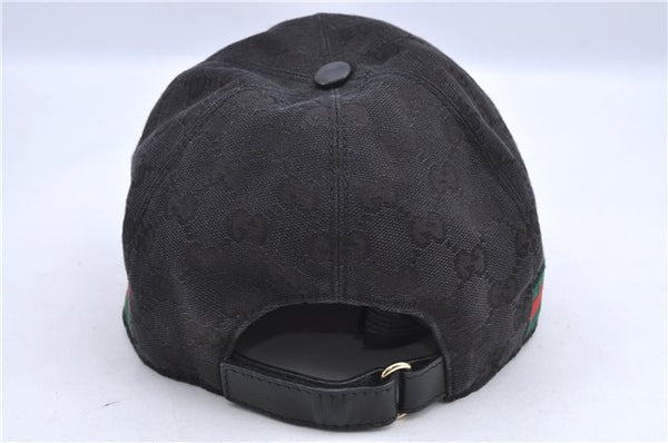 Authentic GUCCI Web Sherry Line Cap GG Canvas Leather Size L 200035 Black H9756