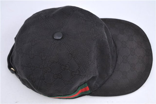 Authentic GUCCI Web Sherry Line Cap GG Canvas Leather Size L 200035 Black H9756