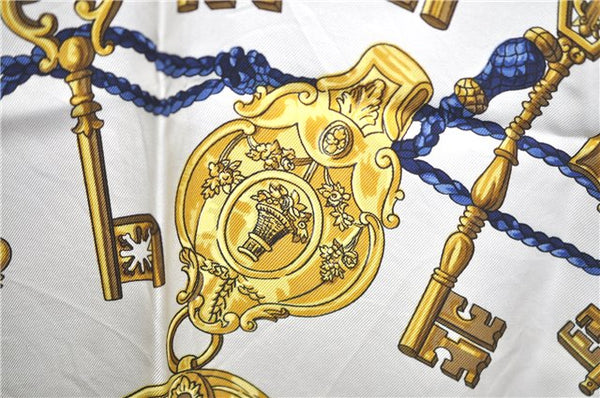 Authentic HERMES Carre 90 Scarf Key Tassel Motif Silk Navy Blue H9762