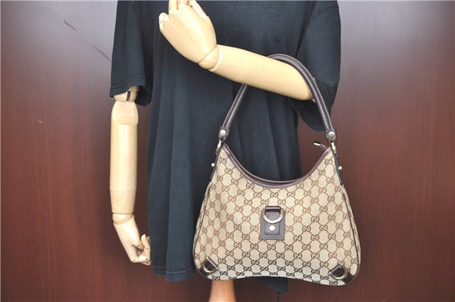 Auth GUCCI Abbey Shoulder Hand Bag Purse GG Canvas Leather 130738 Brown H9764