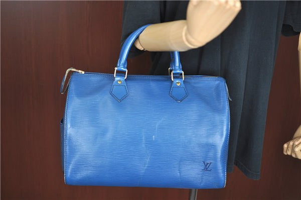 Authentic Louis Vuitton Epi Speedy 30 Hand Bag Blue M43005 LV H9773