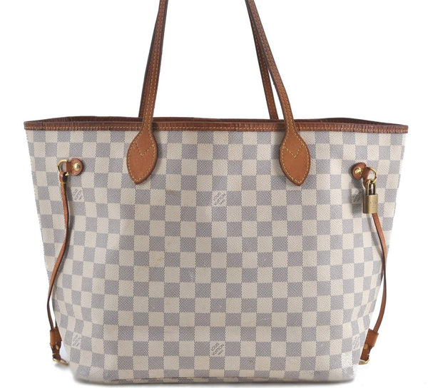 Authentic Louis Vuitton Damier Azur Neverfull MM Tote Bag N51107 LV H9834