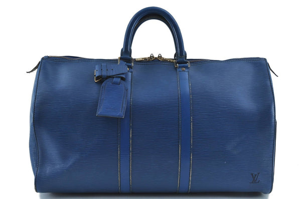 Authentic Louis Vuitton Epi Keepall 45 Travel Boston Bag Blue M42975 LV H9885