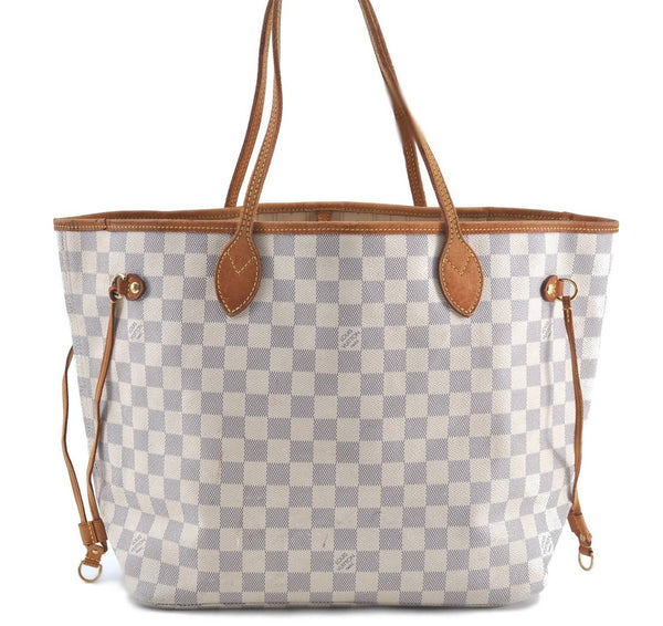 Authentic Louis Vuitton Damier Azur Neverfull MM Tote Bag N51107 LV H9900