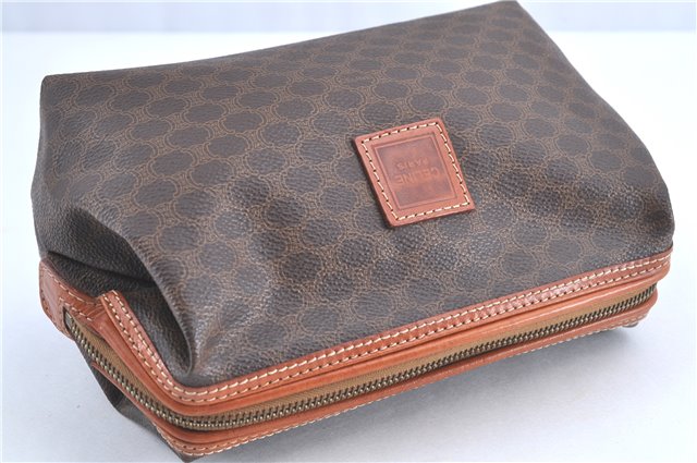 Authentic CELINE Macadam Blason Pattern Pouch Purse PVC Leather Brown H9909