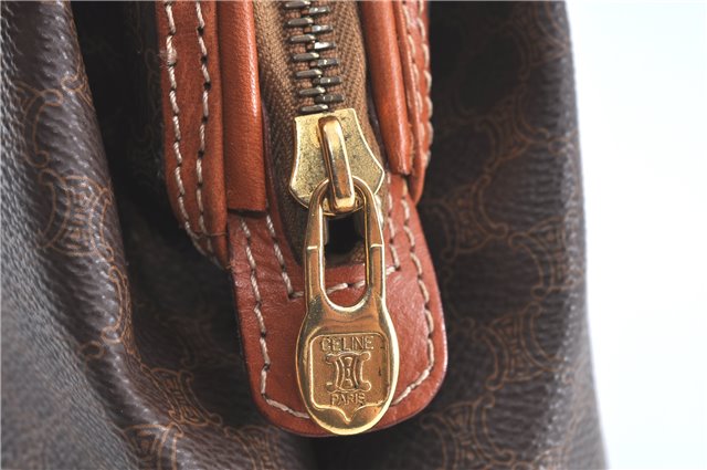 Authentic CELINE Macadam Blason Pattern Pouch Purse PVC Leather Brown H9909