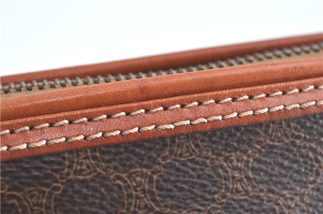 Authentic CELINE Macadam Blason Pattern Pouch Purse PVC Leather Brown H9909