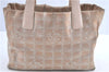 Auth CHANEL New Travel Line Shoulder Tote Bag Canvas Leather Pink Beige H9959