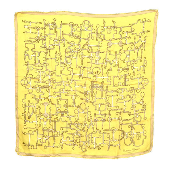 Authentic HERMES Carre 65 Scarf "Collection Equestre" Silk Yellow H9974