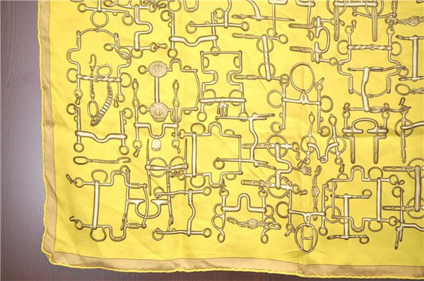 Authentic HERMES Carre 65 Scarf "Collection Equestre" Silk Yellow H9974