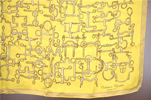 Authentic HERMES Carre 65 Scarf "Collection Equestre" Silk Yellow H9974