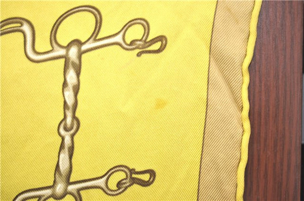 Authentic HERMES Carre 65 Scarf "Collection Equestre" Silk Yellow H9974