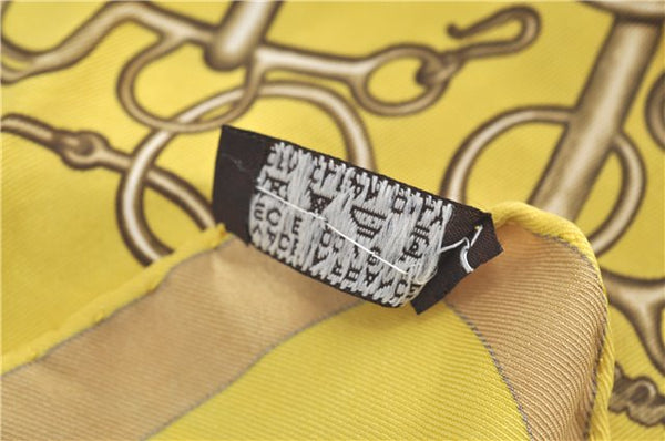 Authentic HERMES Carre 65 Scarf "Collection Equestre" Silk Yellow H9974
