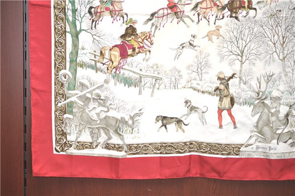 Authentic HERMES Carre 90 Scarf "L'Hiver" Silk Red H9979