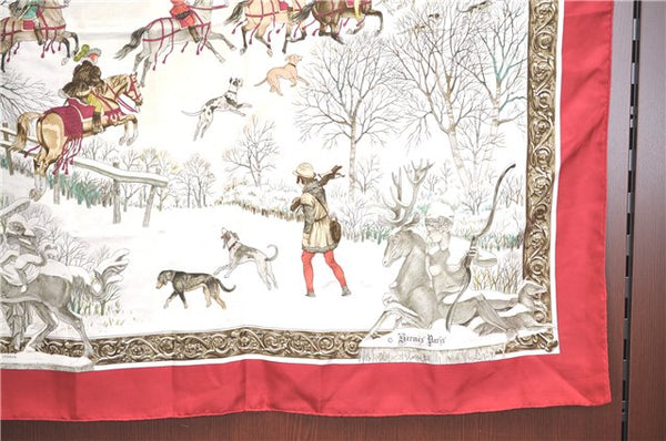 Authentic HERMES Carre 90 Scarf "L'Hiver" Silk Red H9979