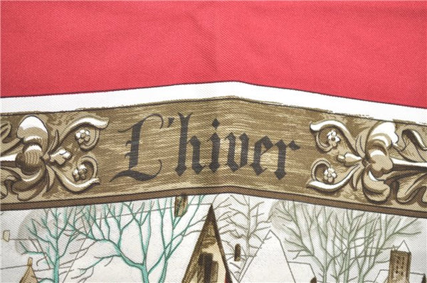 Authentic HERMES Carre 90 Scarf "L'Hiver" Silk Red H9979