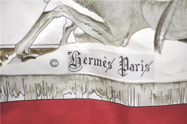 Authentic HERMES Carre 90 Scarf "L'Hiver" Silk Red H9979