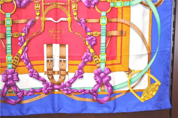 Authentic HERMES Carre 90 Scarf "Grand Manage" Silk Blue H9982