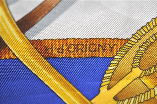 Authentic HERMES Carre 90 Scarf "Grand Manage" Silk Blue H9982